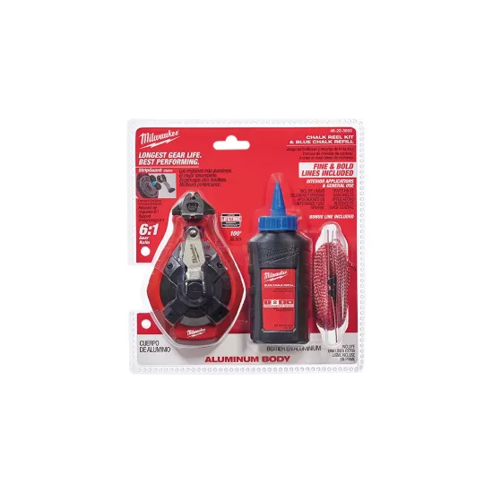 Milwaukee 100'. Aluminum Chalk Reel Kit with Blue Chalk and Bonus Line