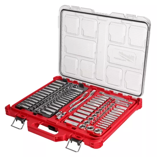 Milwaukee 106 Piece 1/4" and 3/8" Metric & Ratchet and Socket Set with PACKOUT Low-Profile Organizer