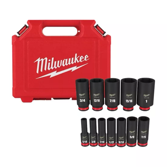 Milwaukee 12 Piece SHOCKWAVE Impact Duty 3/8" Drive Deep 6 Point Socket Set