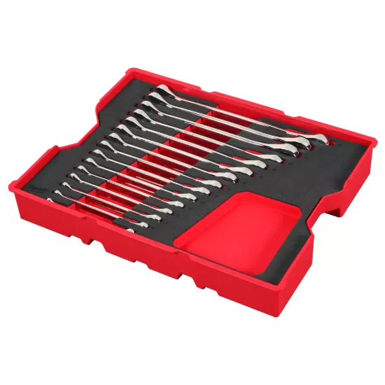 Milwaukee 15 Piece Metric Ratcheting Combination Wrench Set with Tray for PACKOUT Drawers