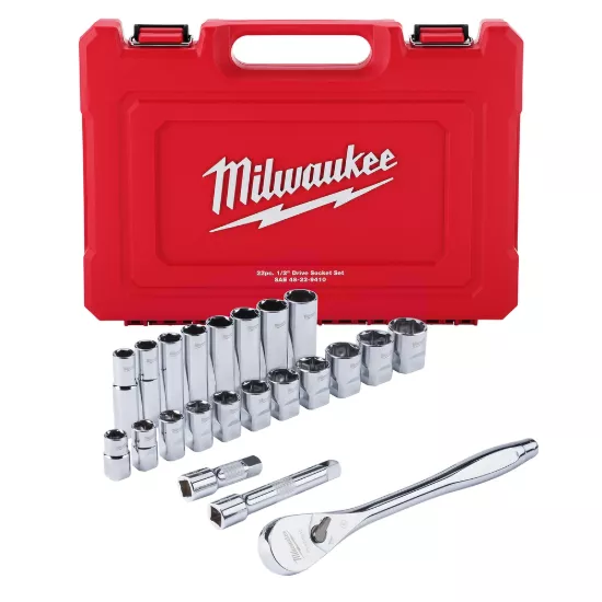 Milwaukee 22 Piece 1/2" Drive Ratchet and Socket Set with Four Flat Sides