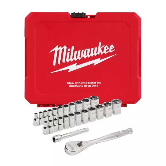 Milwaukee 25 Piece 1/4" Drive Metric & Ratchet and Socket Set with Four Flat Sides