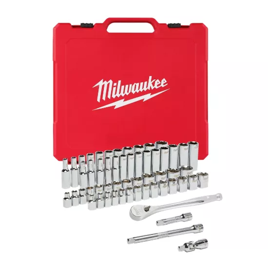 Milwaukee 3/8" Drive 56 Piece Ratchet & Socket Set with Four Flat Sides - Metric