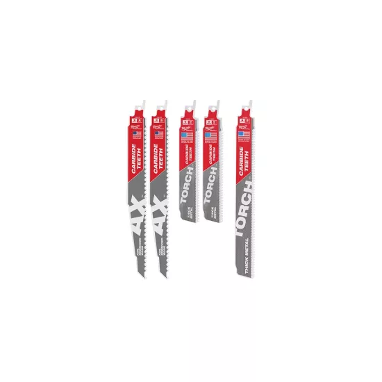 Milwaukee 5 Piece Wood and Metal Cutting Carbide Teeth SAWZALL Blade Set