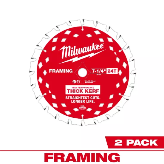 Milwaukee 7-1/4" 24T Thick Kerf Framing Circular Saw Blade (2 Pack)