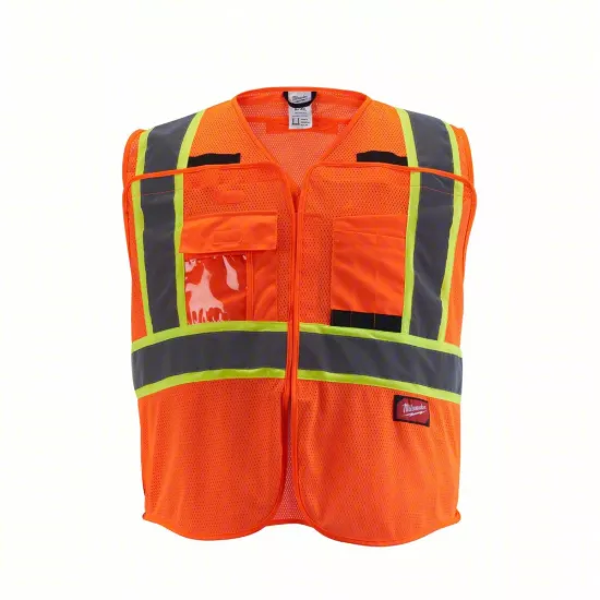 Milwaukee Class 2 Breakaway Hi-Vis Orange Mesh Safety Vest - L/XL (ANSI/CSA)
