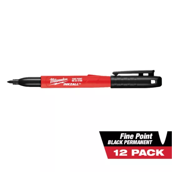 Milwaukee INKZALL Fine Point Black Marker (12 Piece)
