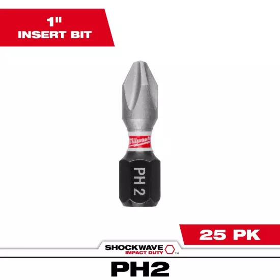 Milwaukee SHOCKWAVE Impact Duty 1" Phillips #2 Insert Bit Contractor Pack