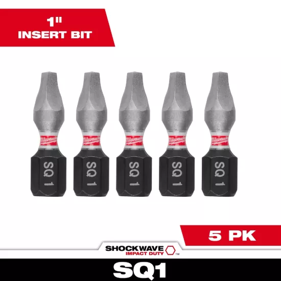 Milwaukee SHOCKWAVE Impact Duty 1" Square Recess #1 Insert Bits (5 Pack)