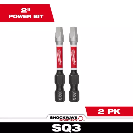 Milwaukee SHOCKWAVE Impact Duty 2"Square Recess #3 Power Bits (2 Pack)