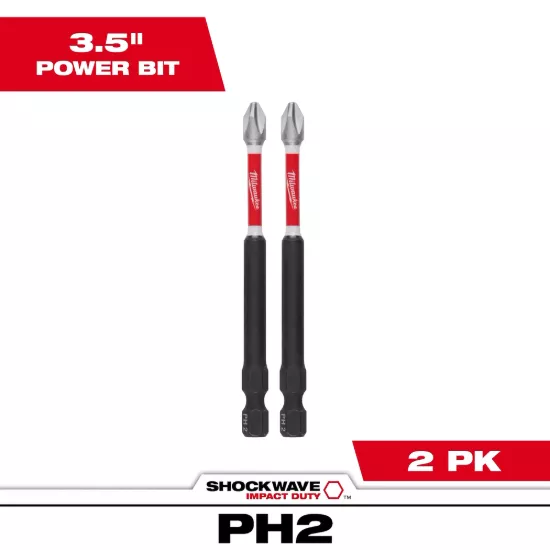 Milwaukee SHOCKWAVE Impact Duty 3-1/2" PH2 Bit (2 Pack)