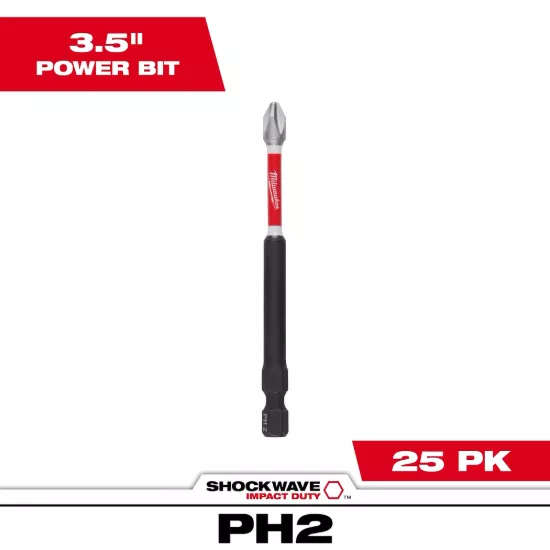 Milwaukee SHOCKWAVE Impact Duty 3-1/2" Phillips #2 Power Bits (25 Pack)