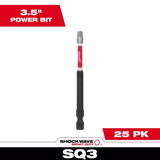 Milwaukee SHOCKWAVE Impact Duty 3-1/2" Square Recess #3 Power Bits (25 Pack)