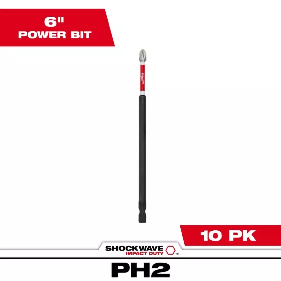 Milwaukee SHOCKWAVE Impact Duty 6" Phillips #2 Power Bits (10 Pack)