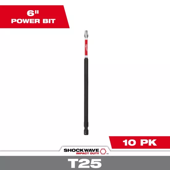 Milwaukee SHOCKWAVE Impact Duty 6" TORX T25 Power Bits (10 Pack)