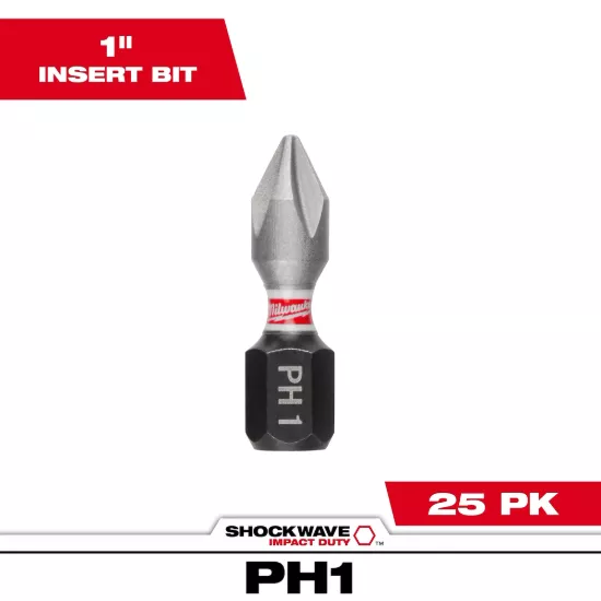 Milwaukee SHOCKWAVE Impact Phillips #1 Insert Bits (25 Pack)
