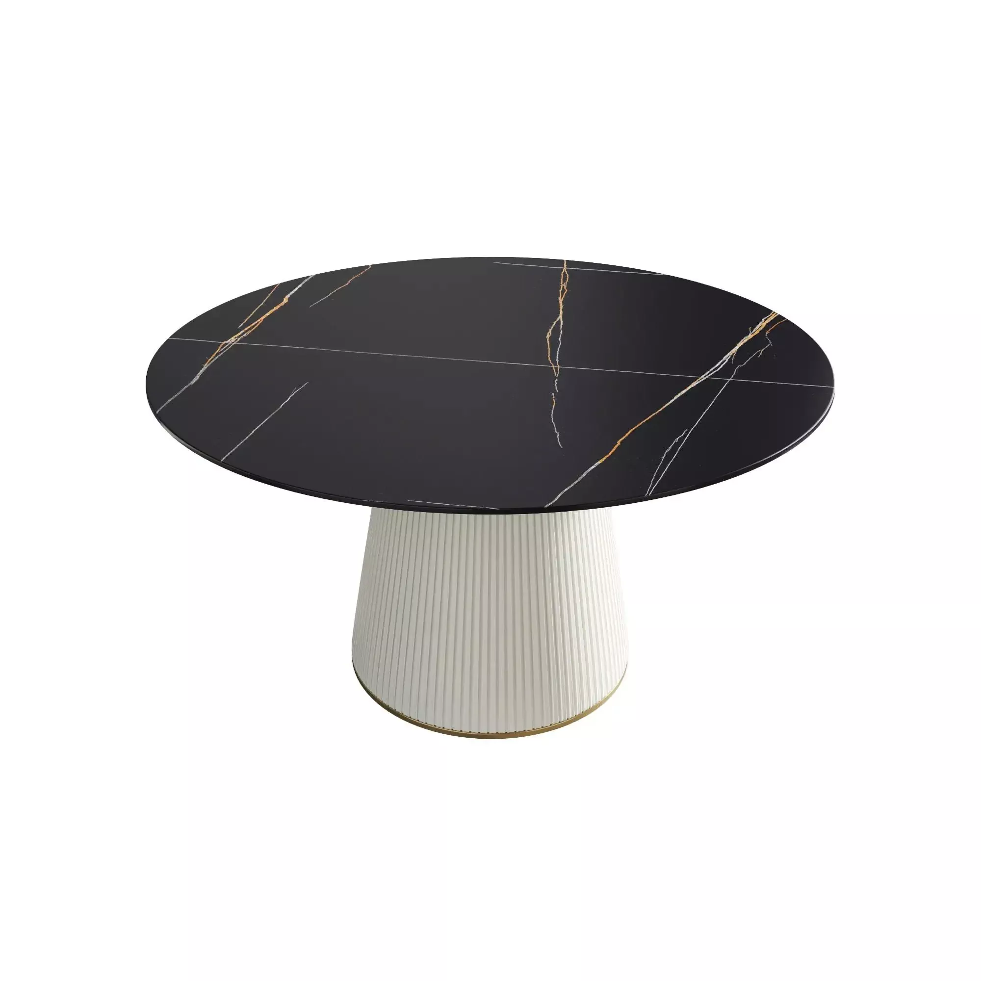 Modern Artificial Stone Round Plywood Base Dining Table, Can Accommodate 6 People, Artificial Stone Turntable (Not Including Chairs) - White / Beige
