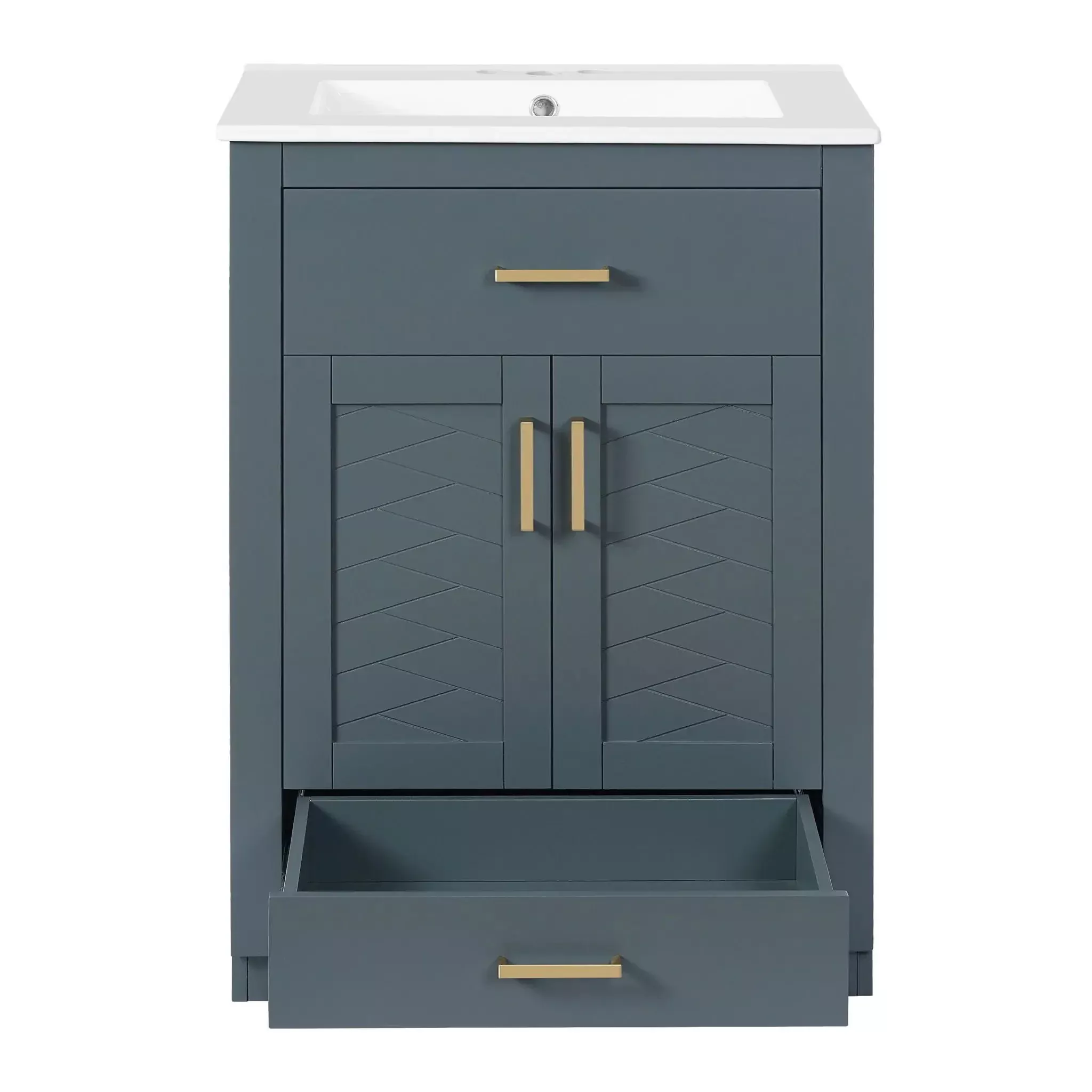 Modern Bathroom Vanity With Integrated Ceramic Sink, 2 Door Cabinet With Tip-Out Drawer