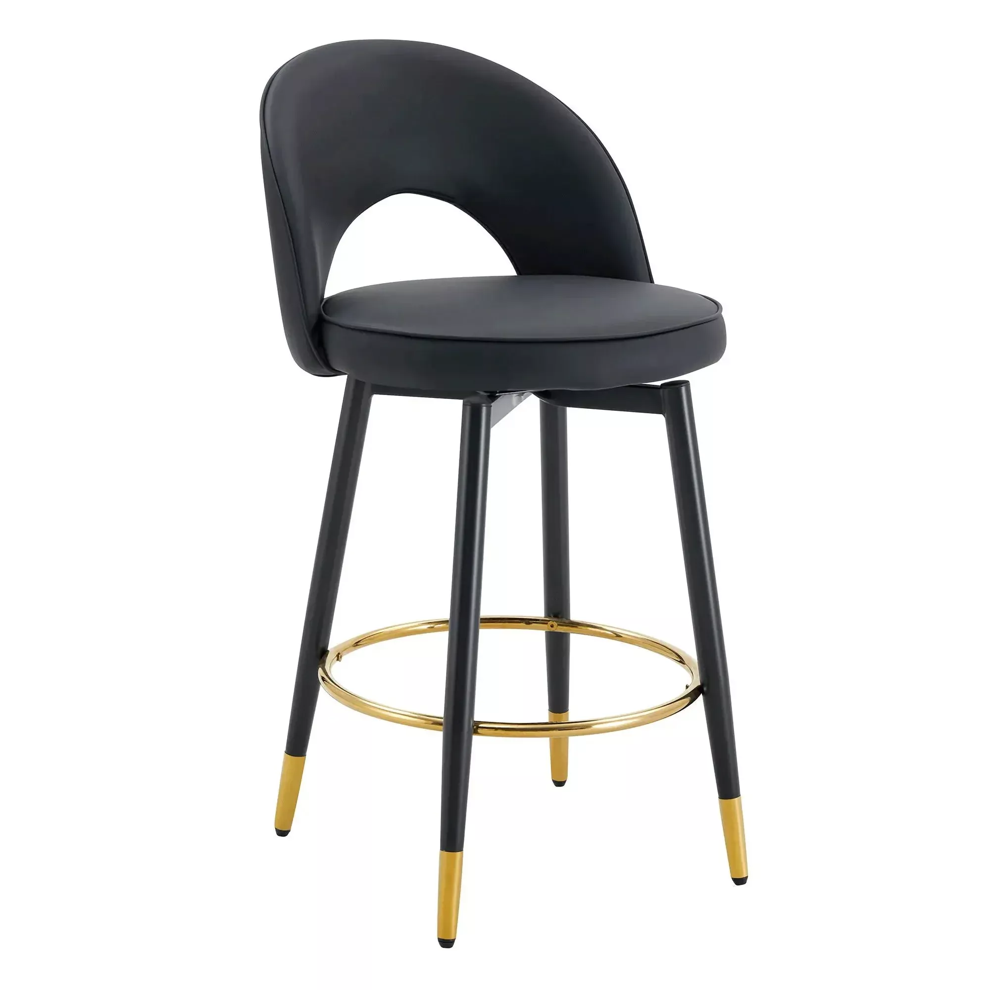 Modern Upholstered 360° Rotatable Bar Chair With Metal Legs For Dining Room (Set of 2)