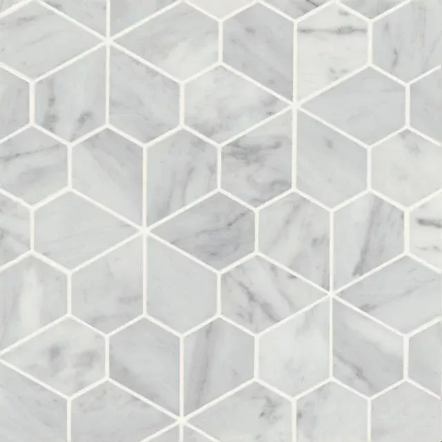Monet White Carrara 9.75x9.75 Honed Decorative Marble Mosaic