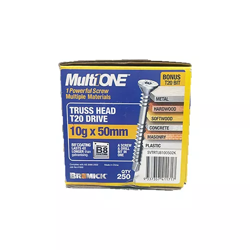 Multi Screw 10g x 50mm Truss Head B8 Coating Box of 250 MultiONE