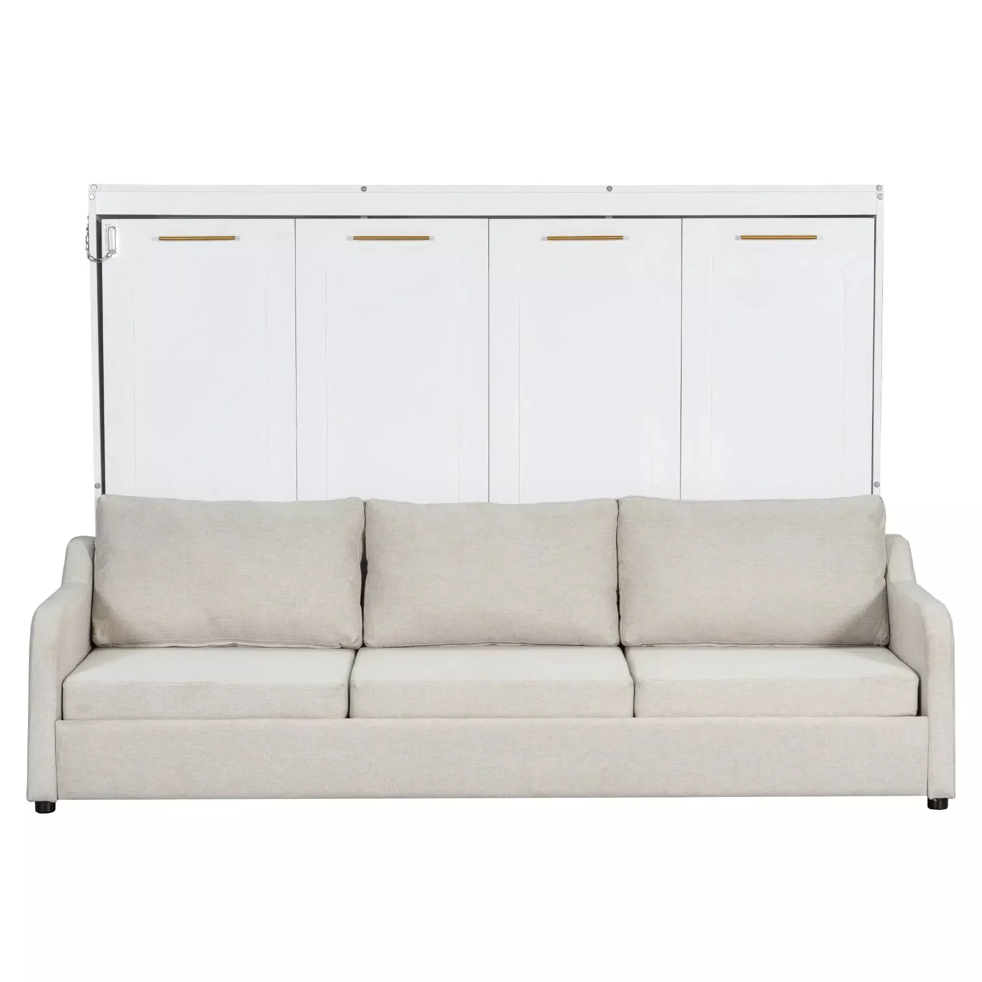 Murphy Cabinet Bed With Folding Sofa, Built In Storage Shelves And LED Light