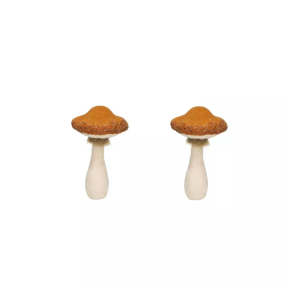 Mushroom Holiday Ornament, For Harvest Festival Fall Festival & Thanksgiving Table Decorations (Set of 2) - Beige / Orange