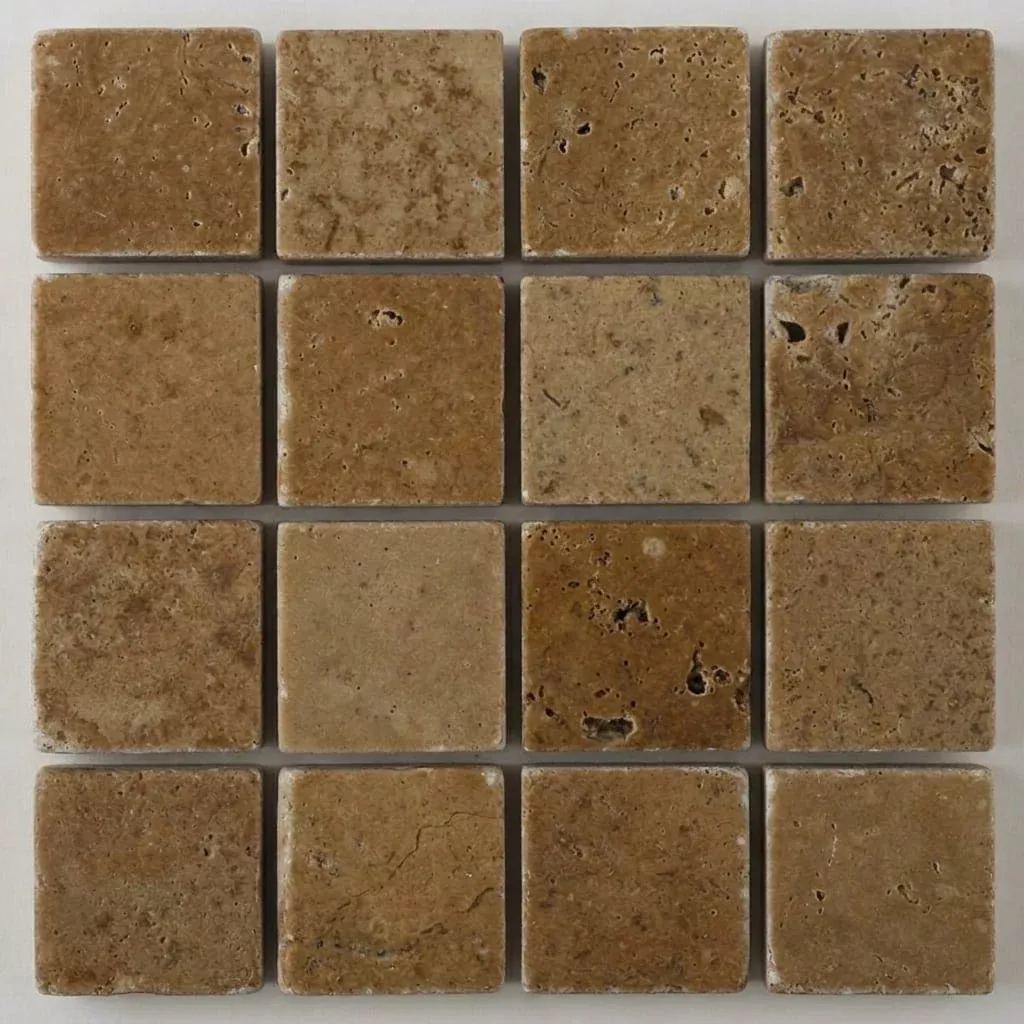 Noce 1x1 Square Tumbled TravertineMosaic