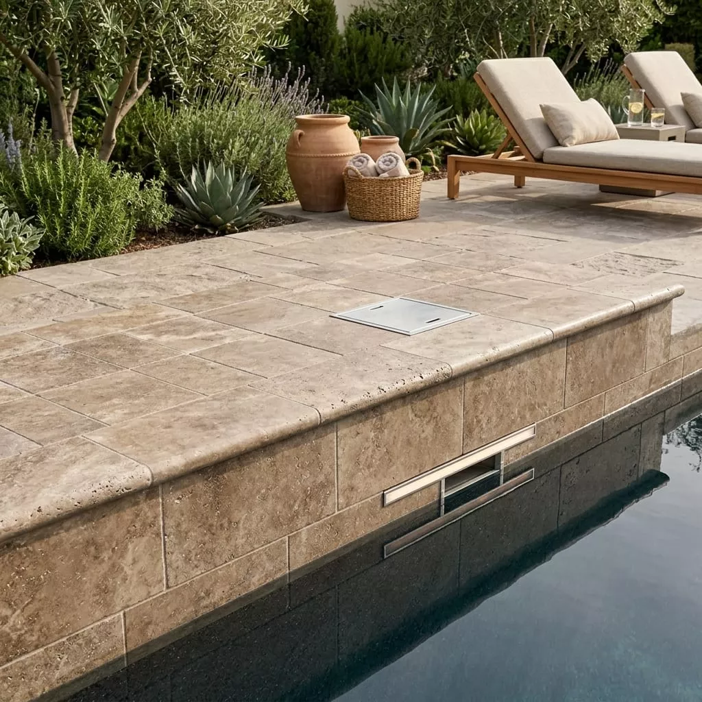 Noce Coping Travertine Tile 6x12 Tumbled Bullnose 1.25 inch
