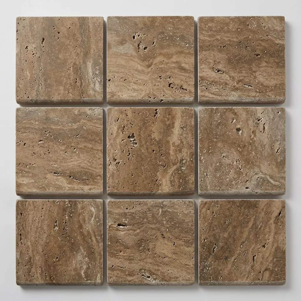 Noce Travertine Coping 12x12 Unfilled, Honed Bullnose2 inch
