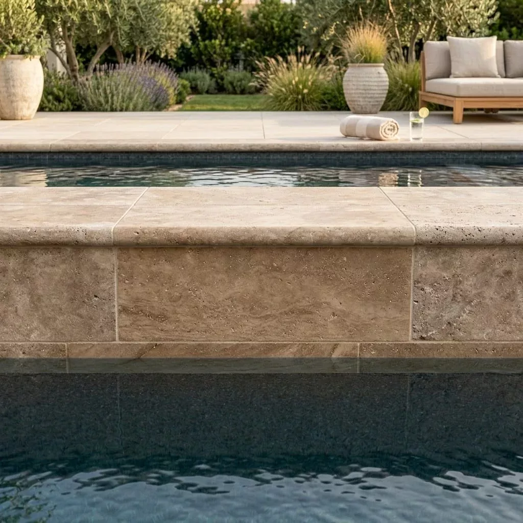 Noce Travertine Coping 6x12 Unfilled Honed Bullnose 1.25 inch
