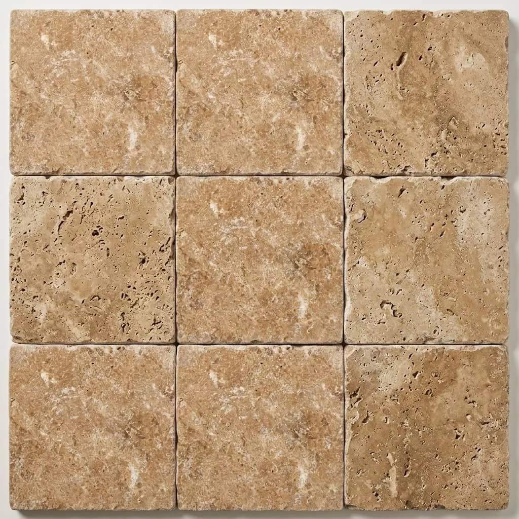 Noce Travertine Paver 12x12 Unfilled Chiseled1.25 inch