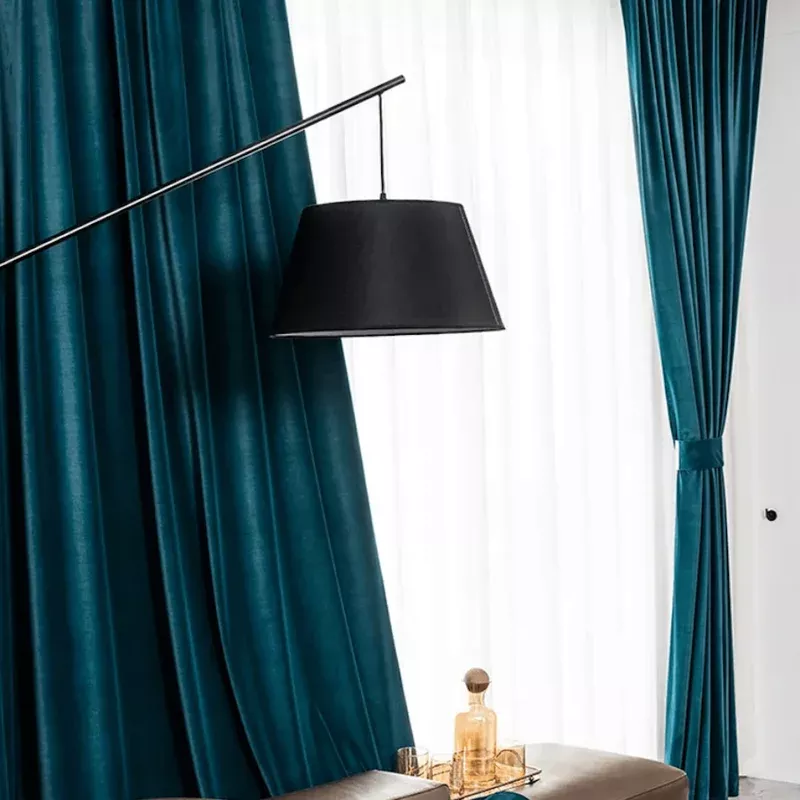 Peacock Bleu Velvet Blackout Drapes