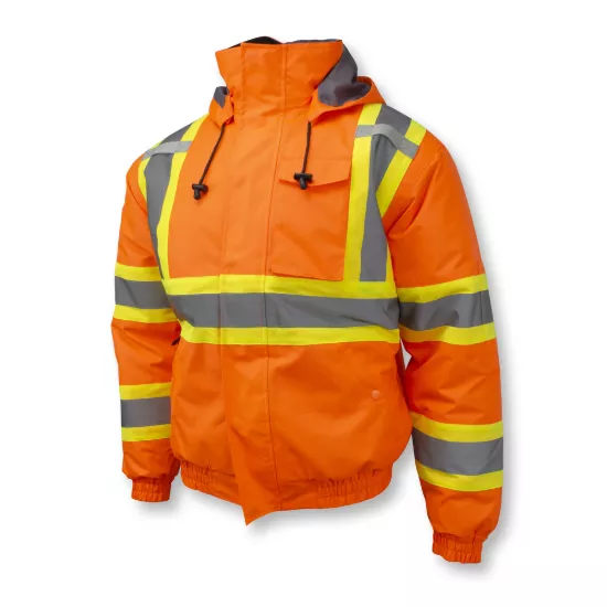 Radians Class 3 X-Back High Visibility Quilted Bomber Jacket with Hood - Hi Vis Orange - S