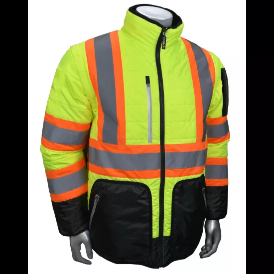 Radians Quilted Reversible Jacket with Zip-Off Sleeves X-Back - Hi Vis Green - Size 4X