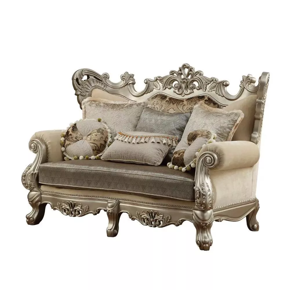 Ranita - Loveseat With 6 Pillows - Fabric & Champagne