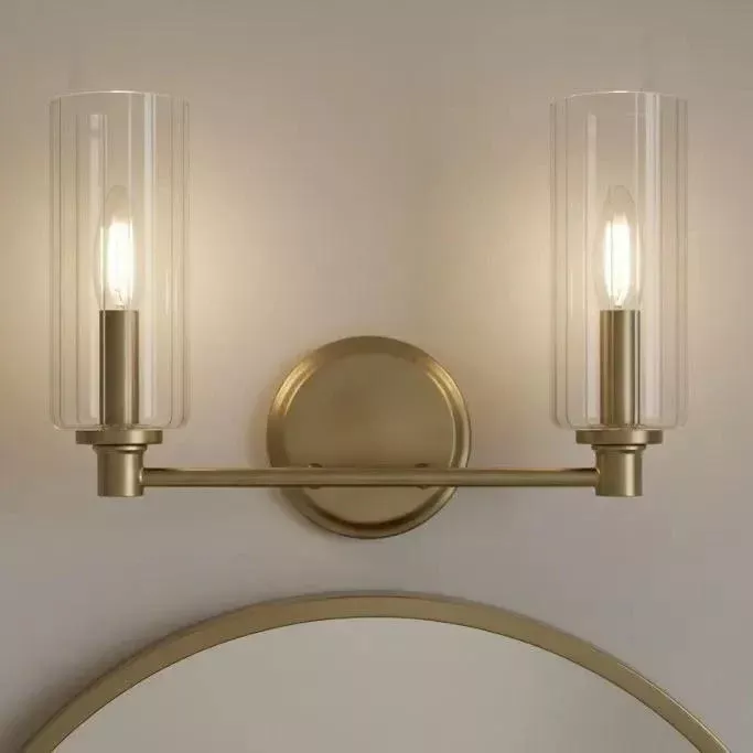 Regal - Double Light Vanity With Clear Ribbed Satin - Antique Brass / Clear