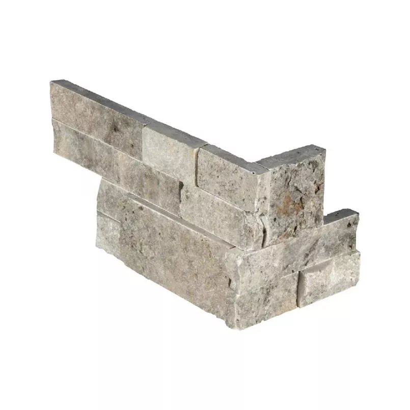 Rockmount Silver Travertine 6x18 Corner Splitface Travertine Ledger Stone