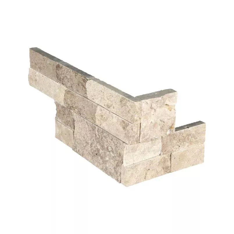 Roman Beige 6x18 Corner Splitface Travertine Ledger Stone