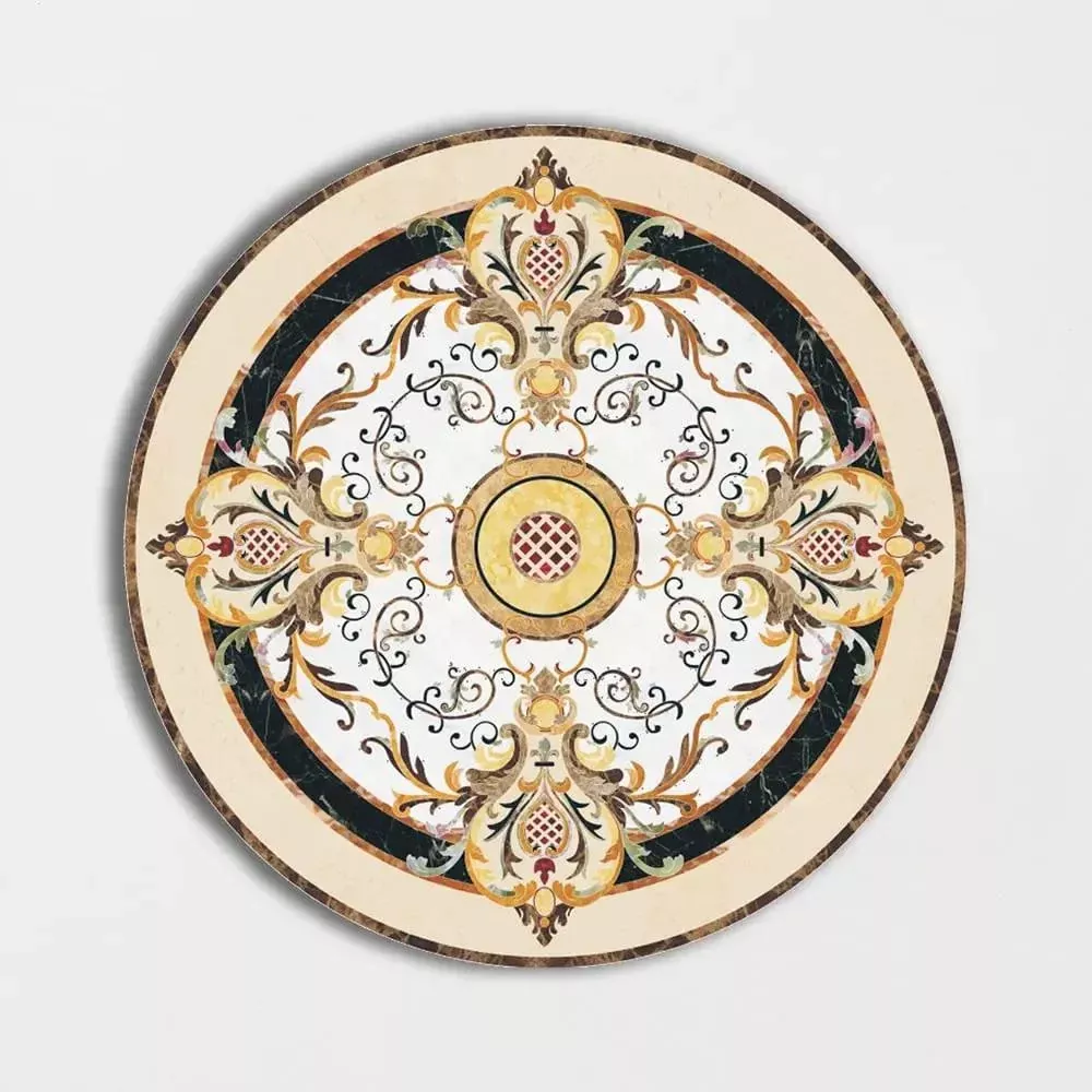 Round Aluminum Backed Multi Finish Flourishing Black Marble Medallions 48