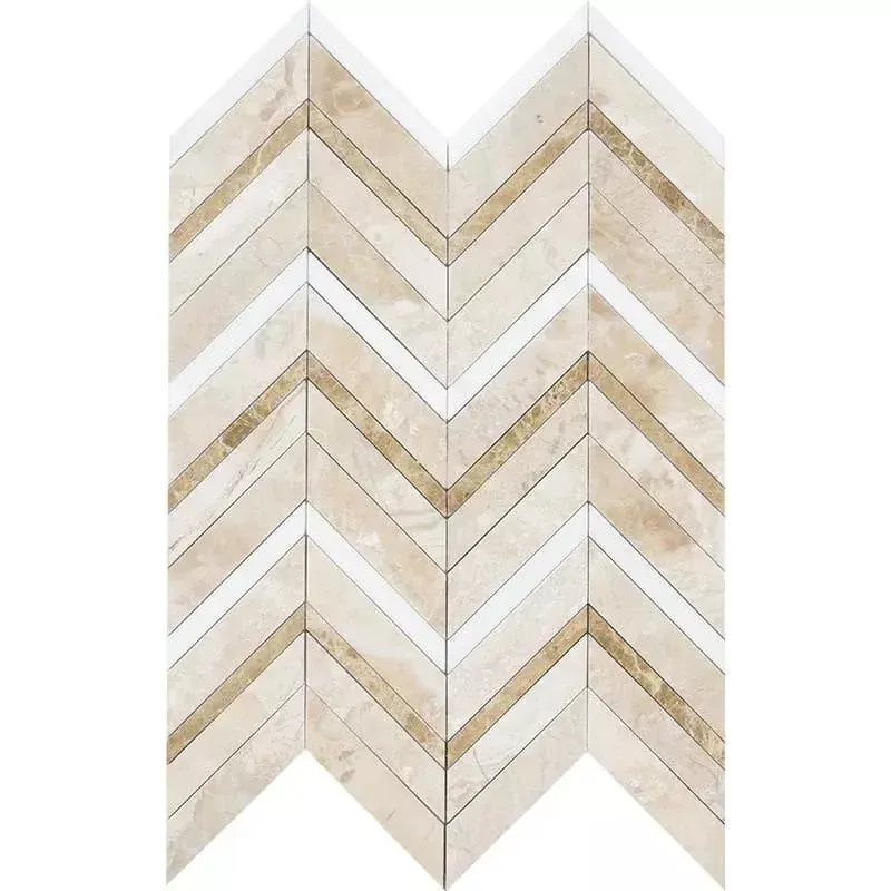 Royal Beige Multi Finish Chevron Fusion Waterjet Marble Mosaics 16x11 7/8
