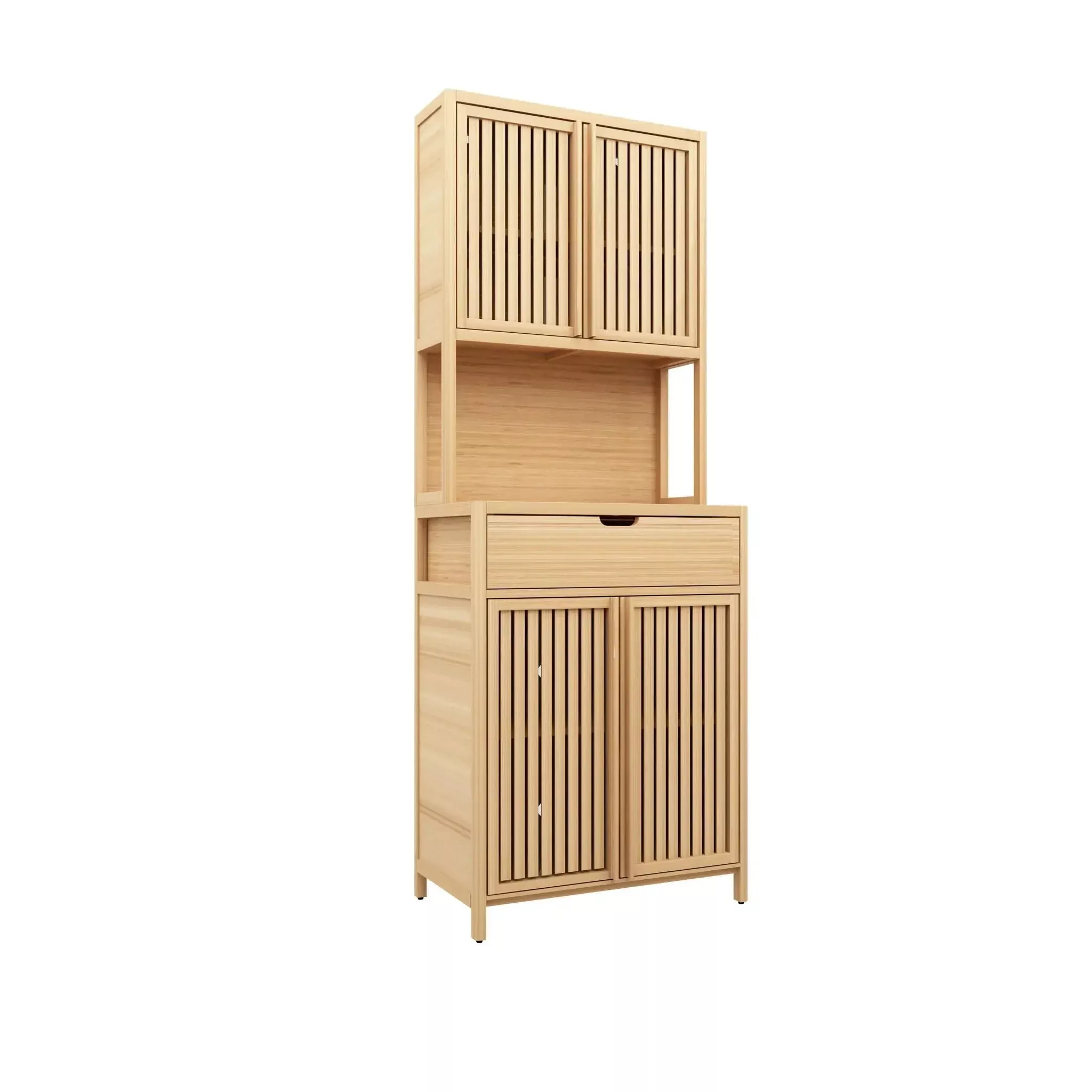Rustic Cottage Style Double Door Bamboo Storage Cabinet With High Capacity For Main Living Spaces - Natural