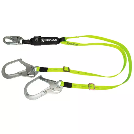 Safewaze Pro 4'-6' Adjustable Energy Absorbing Lanyard - Dual Leg - Rebar Hooks