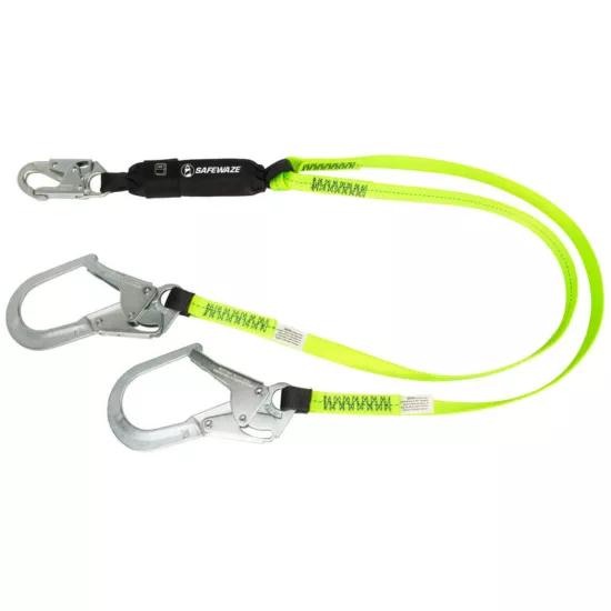 Safewaze Pro 6' Energy Absorbing Lanyard - Dual Leg - Rebar Hook