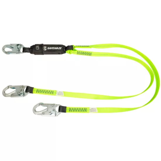 Safewaze Pro 6' Energy Absorbing Lanyard - Dual Leg - Snap Hooks
