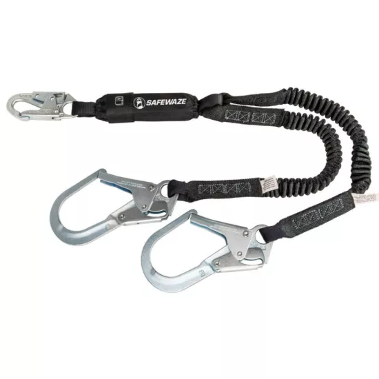 Safewaze Pro 6' Stretch Energy Absorbing Lanyard - Dual Leg - Rebar Hook