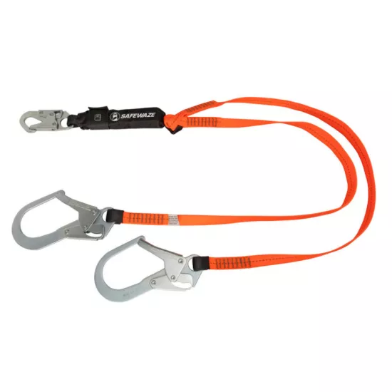 Safewaze V-Line 6' Energy Absorbing Lanyard - Dual Leg - Rebar Hooks