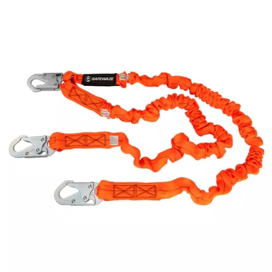Safewaze V-Line 6' Stretch Internal Energy Absorbing Lanyard - Dual Leg Snap Hooks