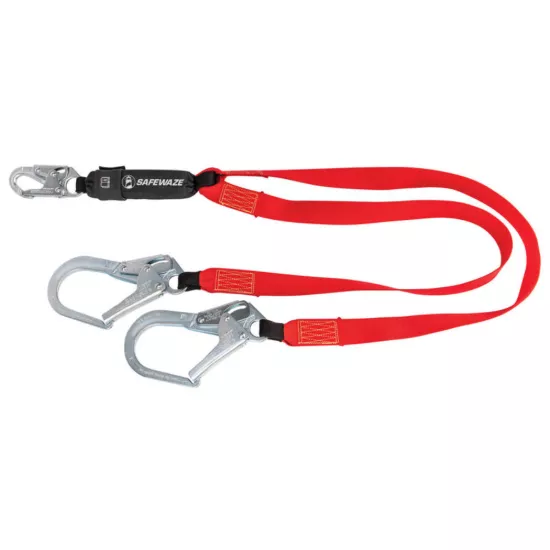 Safewaze Welding 6' Energy Absorbing Lanyard - Dual Leg - Rebar Hooks