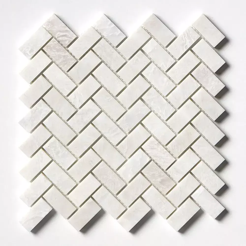 Siberian White Honed Herringbone 1x2 Marble Mosaics 11x11